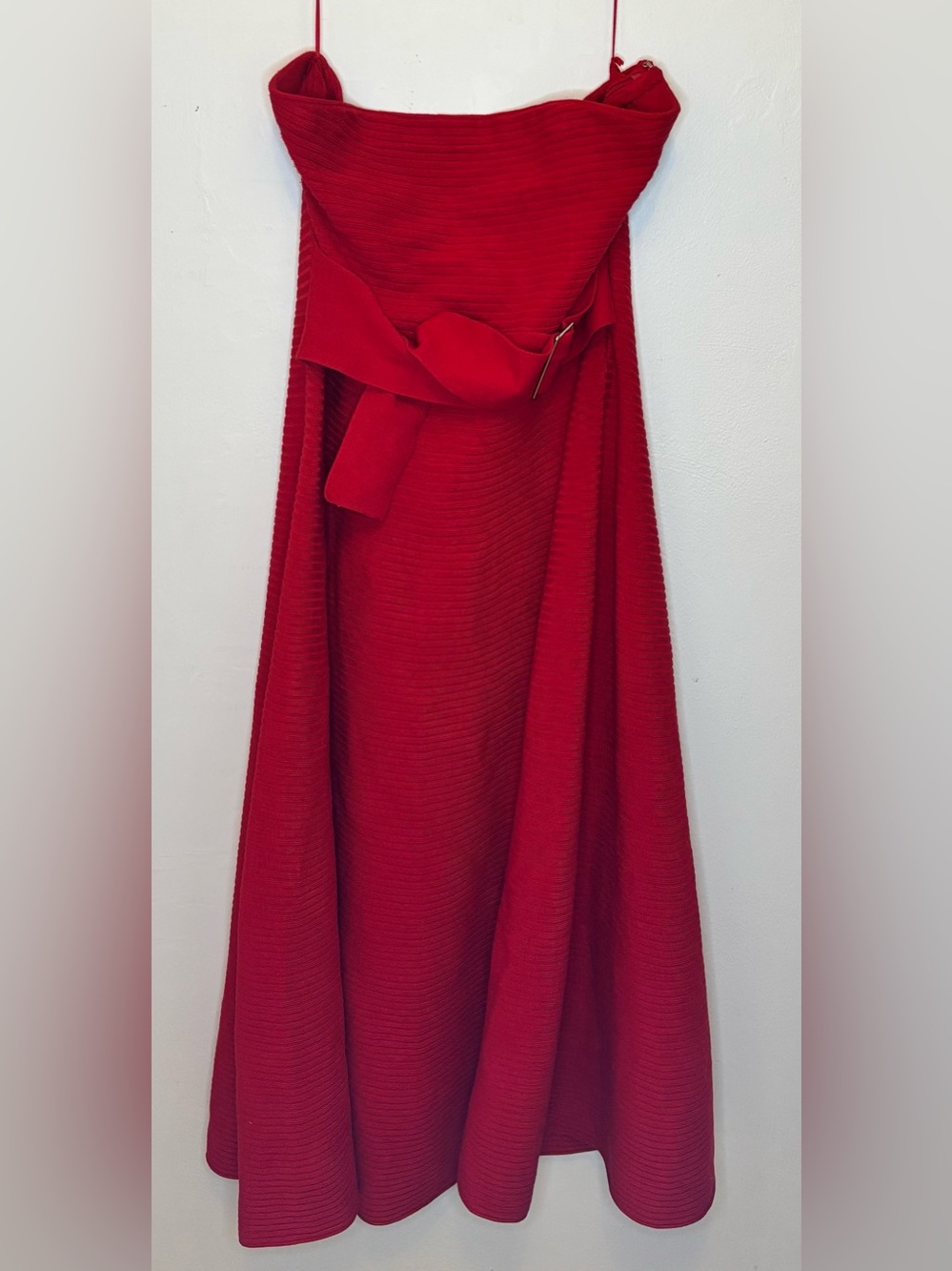 Anthropologie Red Strapless Belted Open Back Midi Sweater Dress XL